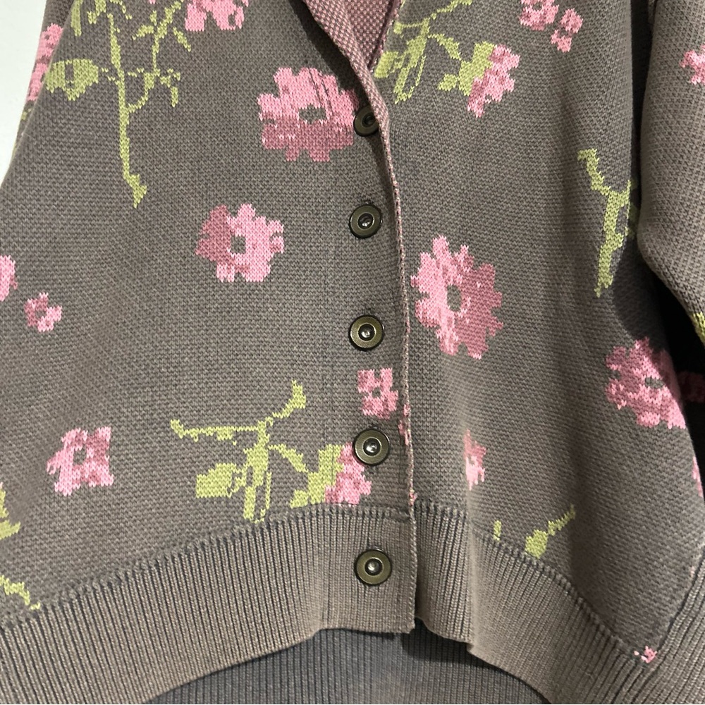 Free People Chamomile Floral Cotton Cardigan Sweater Oversized Medium - Picture 9 of 13